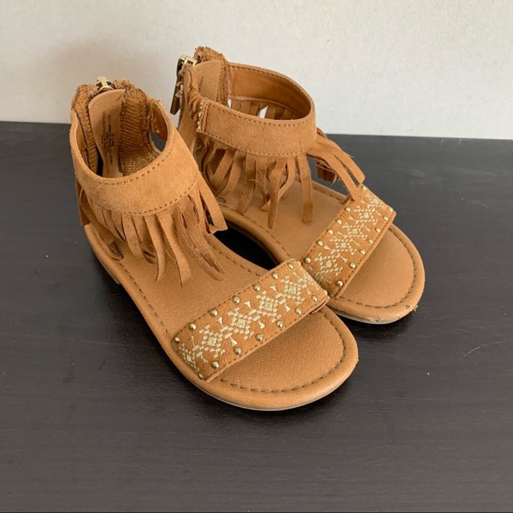 Cat & Jack Tan Faux Suede Fringe Sandals
